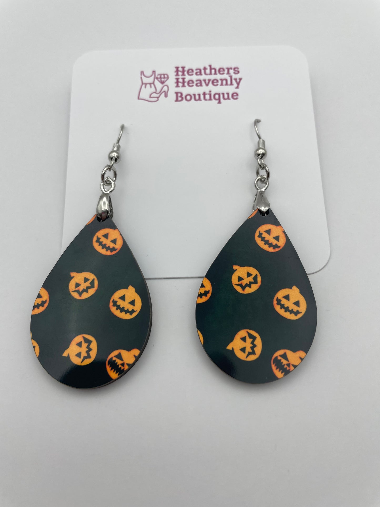 Pumpkin Halloween Pattern Handmade Sublimation Earrings - Heather's Heavenly Boutique