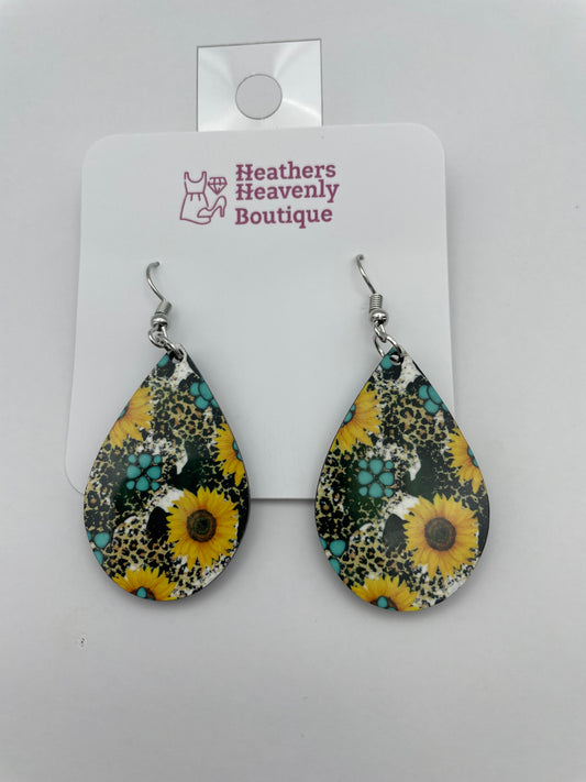 Multi Sunflower Teardrop Sublimation Handmade Earrings - Heather's Heavenly Boutique