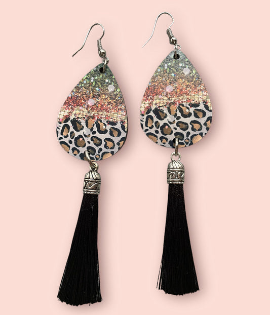 Multi Leopard Teardrop Tassel Handmade Sublimation Earring - Heather's Heavenly Boutique