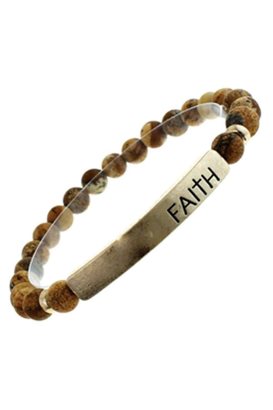New Release Goldtone Faith Bar Brown Semi-Precious Stone Bracelet - Heather's Heavenly Boutique