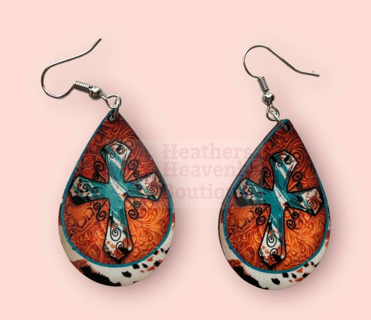 New Release Handmade Sublimation Western Cross Earrings - Heather's Heavenly Boutique