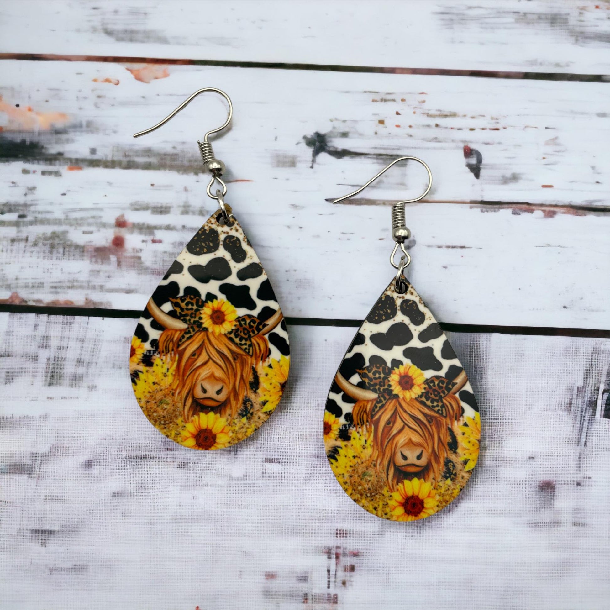 Handmade Sublimation Highland Cow Earrings - Heather's Heavenly Boutique
