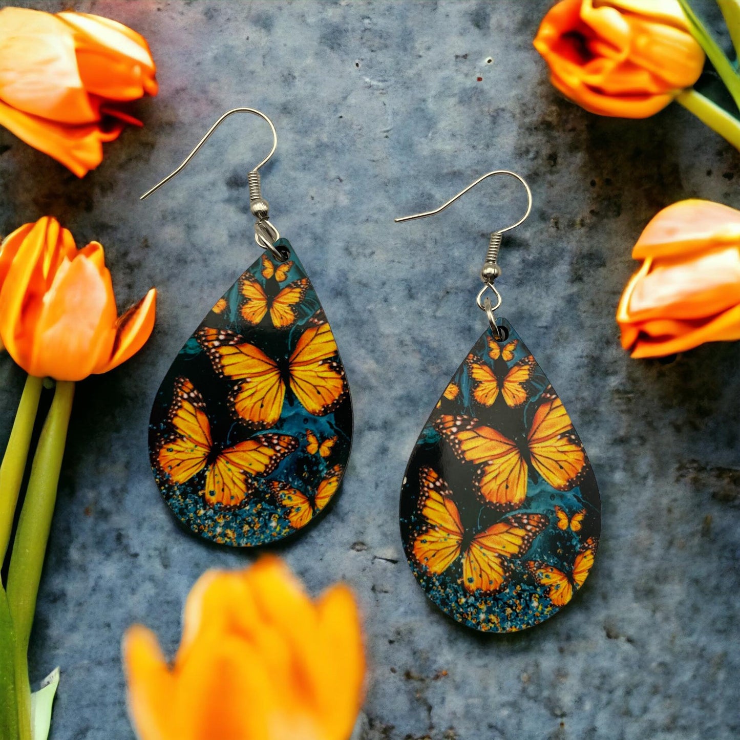 Handmade Sublimation Black with Butterfly Earrings - Heather's Heavenly Boutique