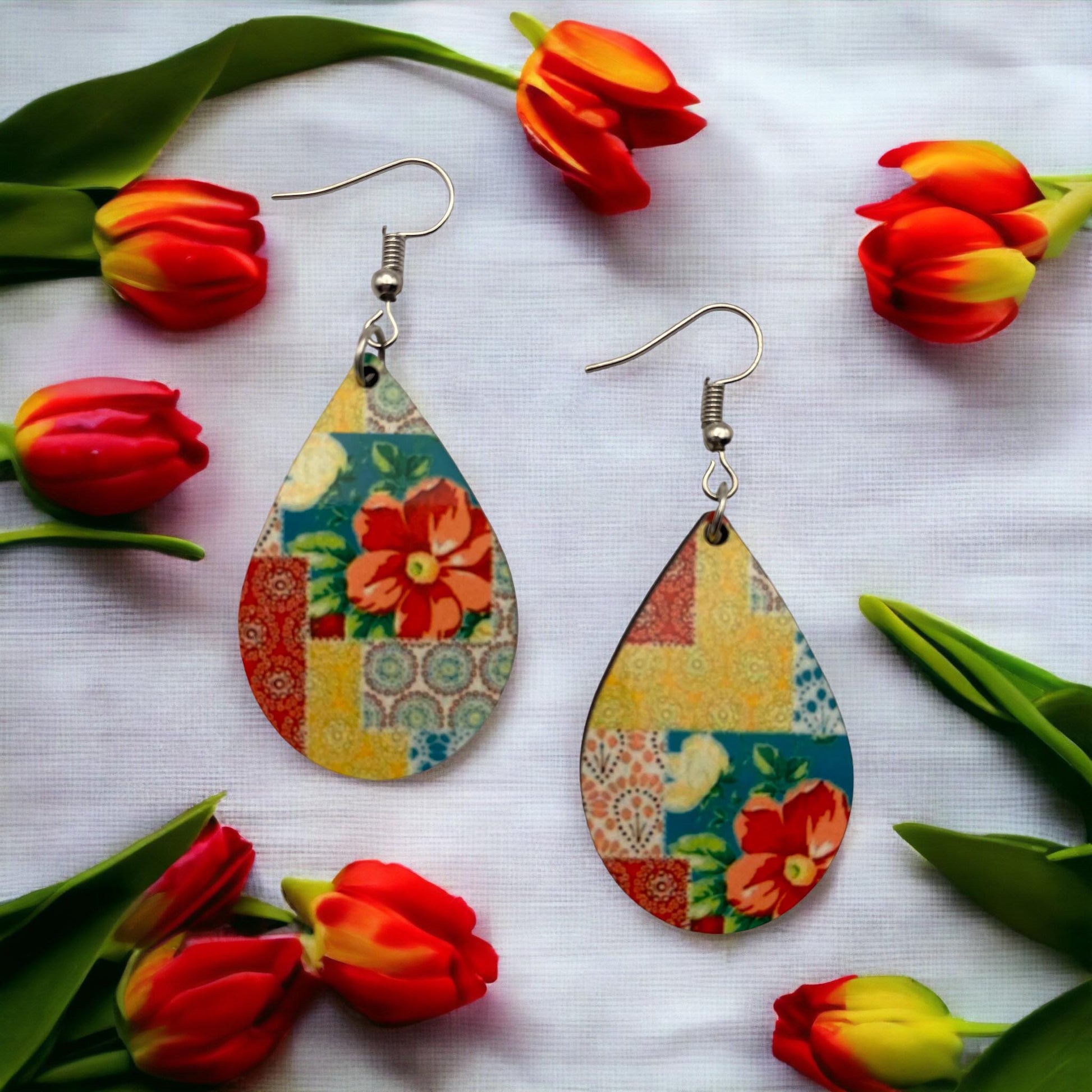 Handmade Sublimation Floral Quilt Earrings - Heather's Heavenly Boutique