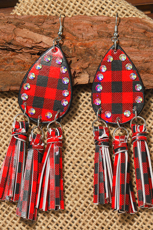 Red Buffalo Plaid Chandelier Tassel Earrings - Heather's Heavenly Boutique