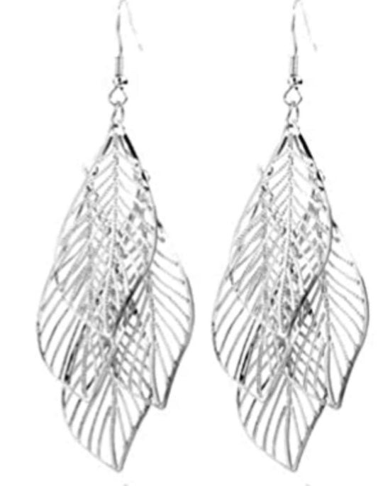 Layered Silver Leaf Earrings - Heather's Heavenly Boutique