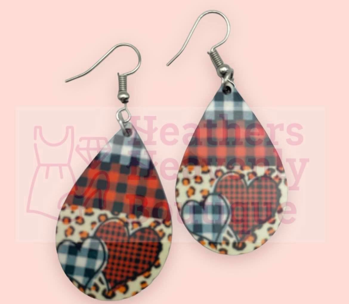 New Release Women's Valentine Heart Plaid Leopard Earrings - Heather's Heavenly Boutique