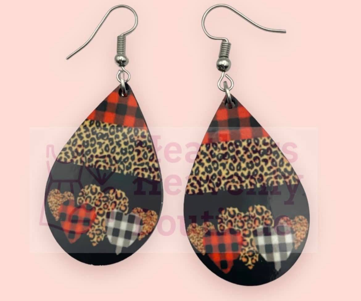 New Release Women's Valentine Heart Plaid Leopard Earrings - Heather's Heavenly Boutique