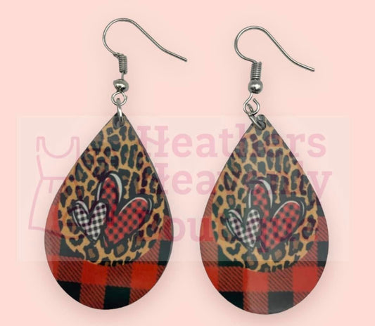 New Release Women's Valentine Heart Plaid Leopard Earrings - Heather's Heavenly Boutique