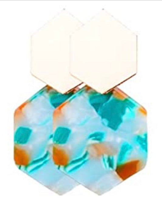 Acrylic Geometric Multi Green Post Back Earrings - Heather's Heavenly Boutique