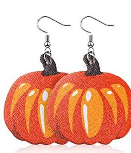 Fall Faux Leather Earrings - Orange Pumpkins - Heather's Heavenly Boutique