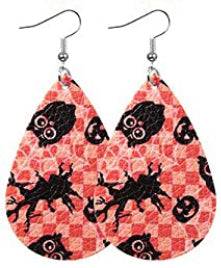 Halloween Faux Leather Earrings - Orange - Heather's Heavenly Boutique