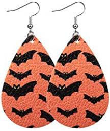 Halloween Faux Leather Earrings - Orange - Heather's Heavenly Boutique