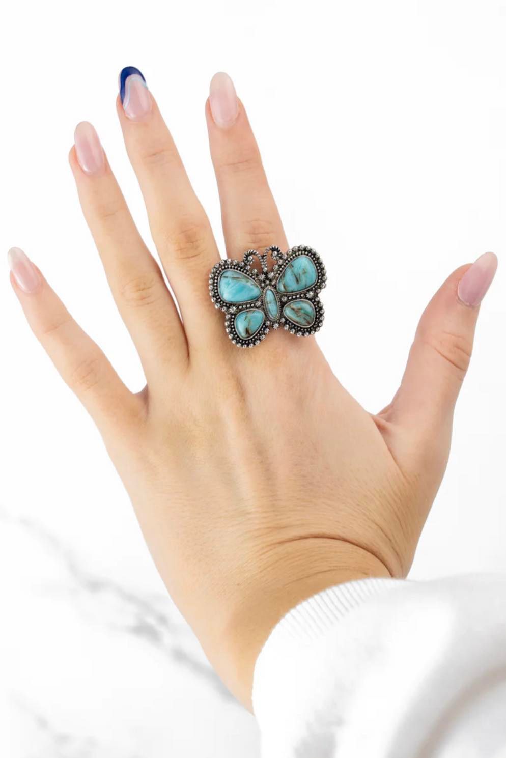 New Release Western Turquoise and Silver-tone Butterfly Ring - Heather's Heavenly Boutique
