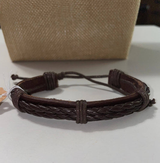 Men’s Urban Leather Braided Drawstring Bracelet - Brown - Heather's Heavenly Boutique