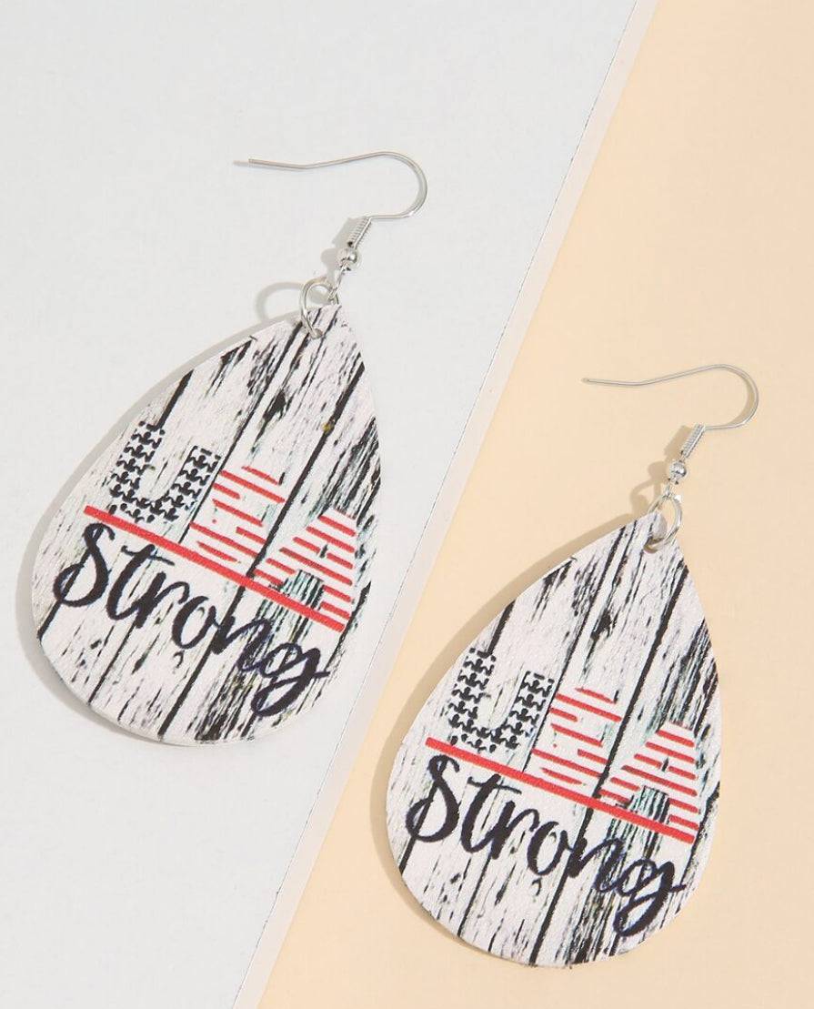 American Patriotic USA Strong Teardrop Earring - Heather's Heavenly Boutique