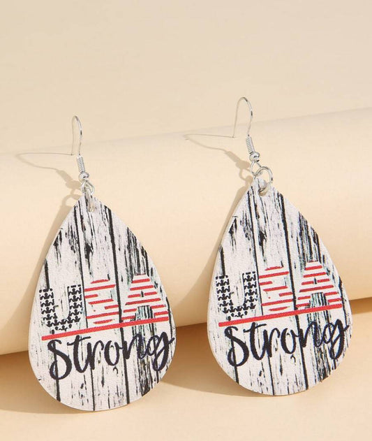 American Patriotic USA Strong Teardrop Earring - Heather's Heavenly Boutique