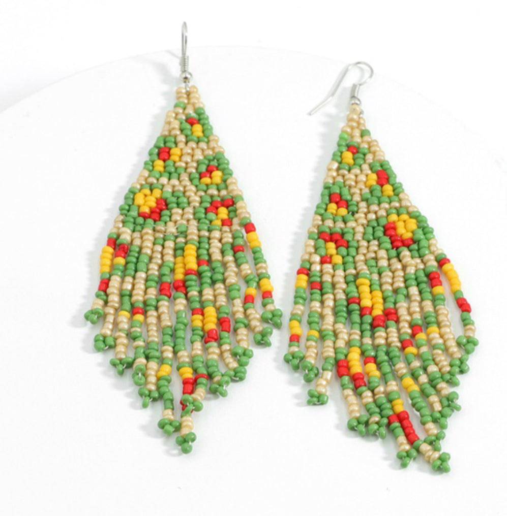 Bohemian Style Handmade Seed Beads Tassel Earrings - Green - Heather's Heavenly Boutique