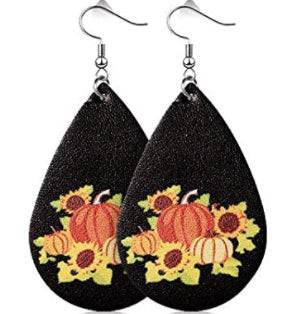 Fall Faux Leather Earring - Pumpkin Patch Black - Heather's Heavenly Boutique