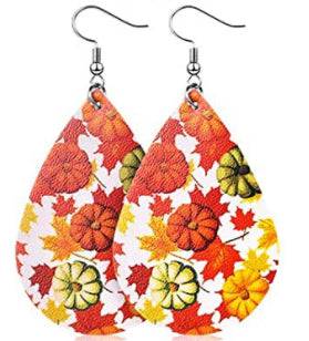Fall Faux Leather Earrings - Leaves Pumpkin Multi - Heather's Heavenly Boutique