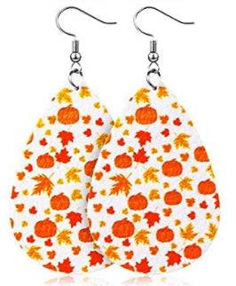 Fall Faux Leather Earrings - Orange Leaves Multi - Heather's Heavenly Boutique