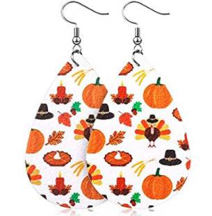 Fall Faux Leather Earrings - Pumpkin Turkey Multi - Heather's Heavenly Boutique