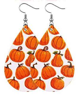Fall Faux Leather Earrings - White Pumpkins - Heather's Heavenly Boutique