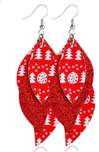 Faux Leather Layered Christmas Earrings- Red Christmas Trees - Heather's Heavenly Boutique