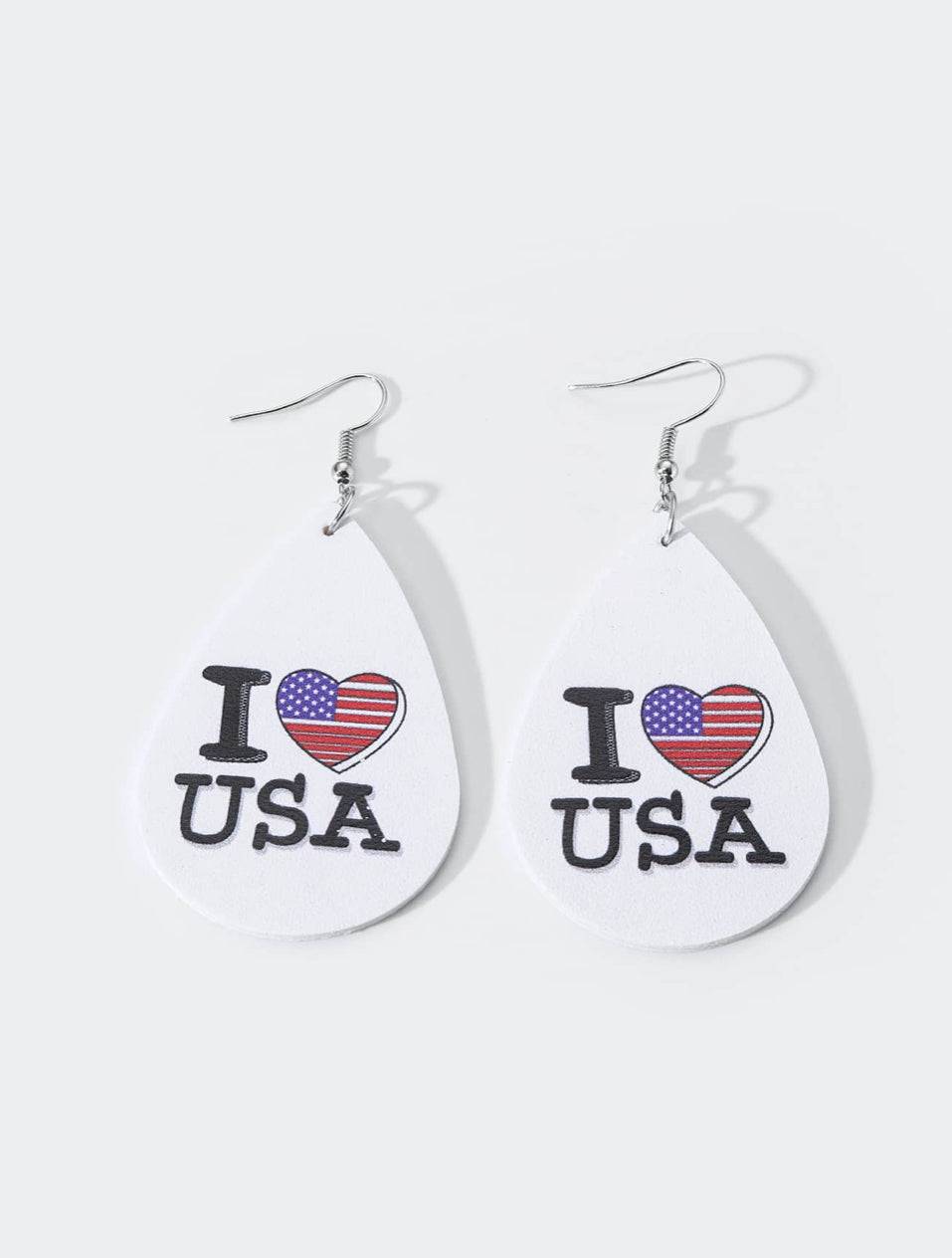 I love USA Teardrop Faux Leather Earrings - Heather's Heavenly Boutique