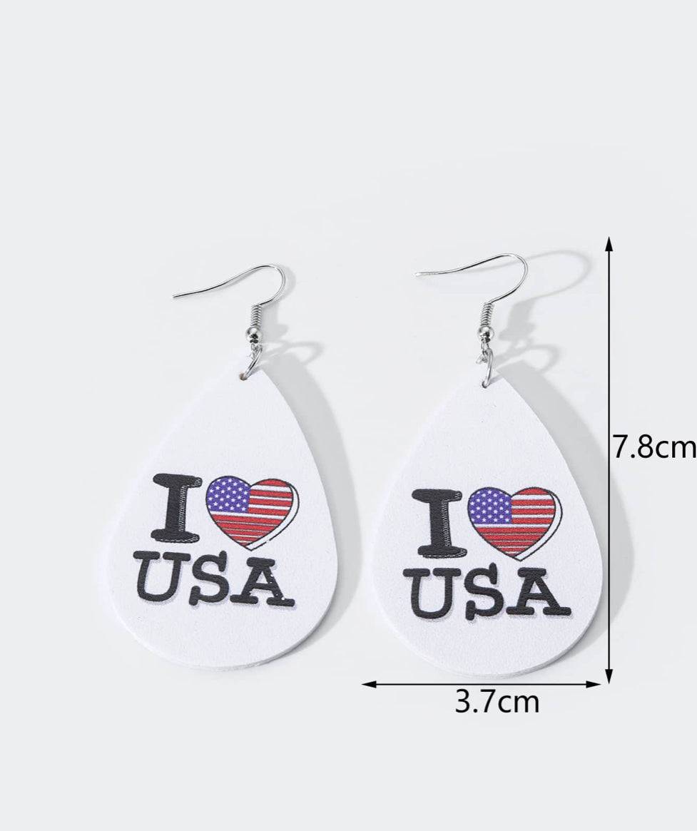 I love USA Teardrop Faux Leather Earrings - Heather's Heavenly Boutique