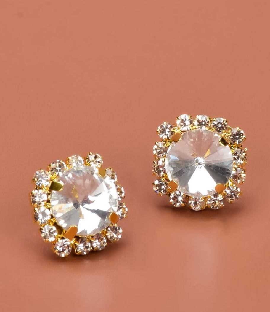 Rhinestone Stud Gold Earrings - Heather's Heavenly Boutique