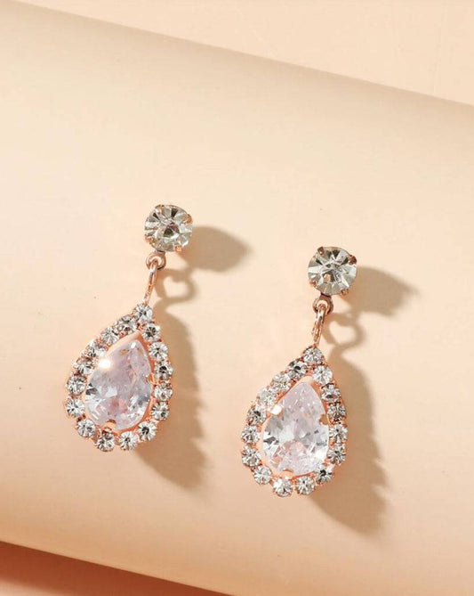 Rose Gold Rhinestone Teardrop Earrings - Heather's Heavenly Boutique