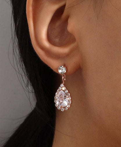 Rose Gold Rhinestone Teardrop Earrings - Heather's Heavenly Boutique