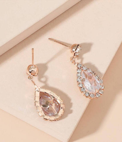 Rose Gold Rhinestone Teardrop Earrings - Heather's Heavenly Boutique
