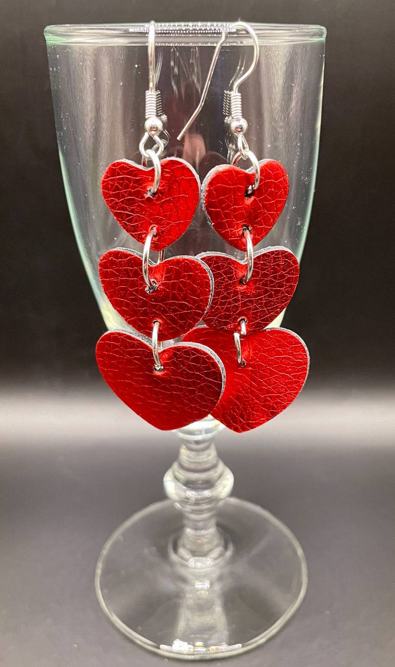 Valentines Heart Leather Earrings - Red - Heather's Heavenly Boutique