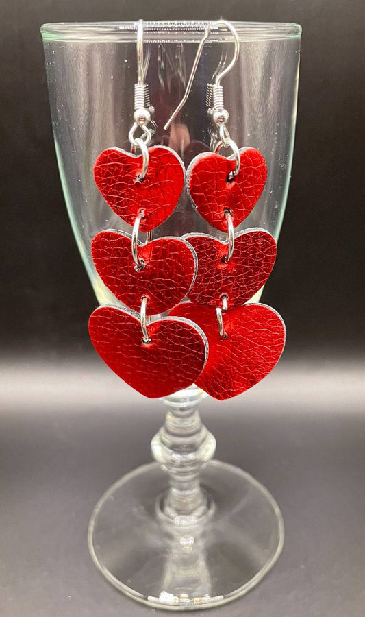 Valentines Heart Leather Earrings - Red - Heather's Heavenly Boutique