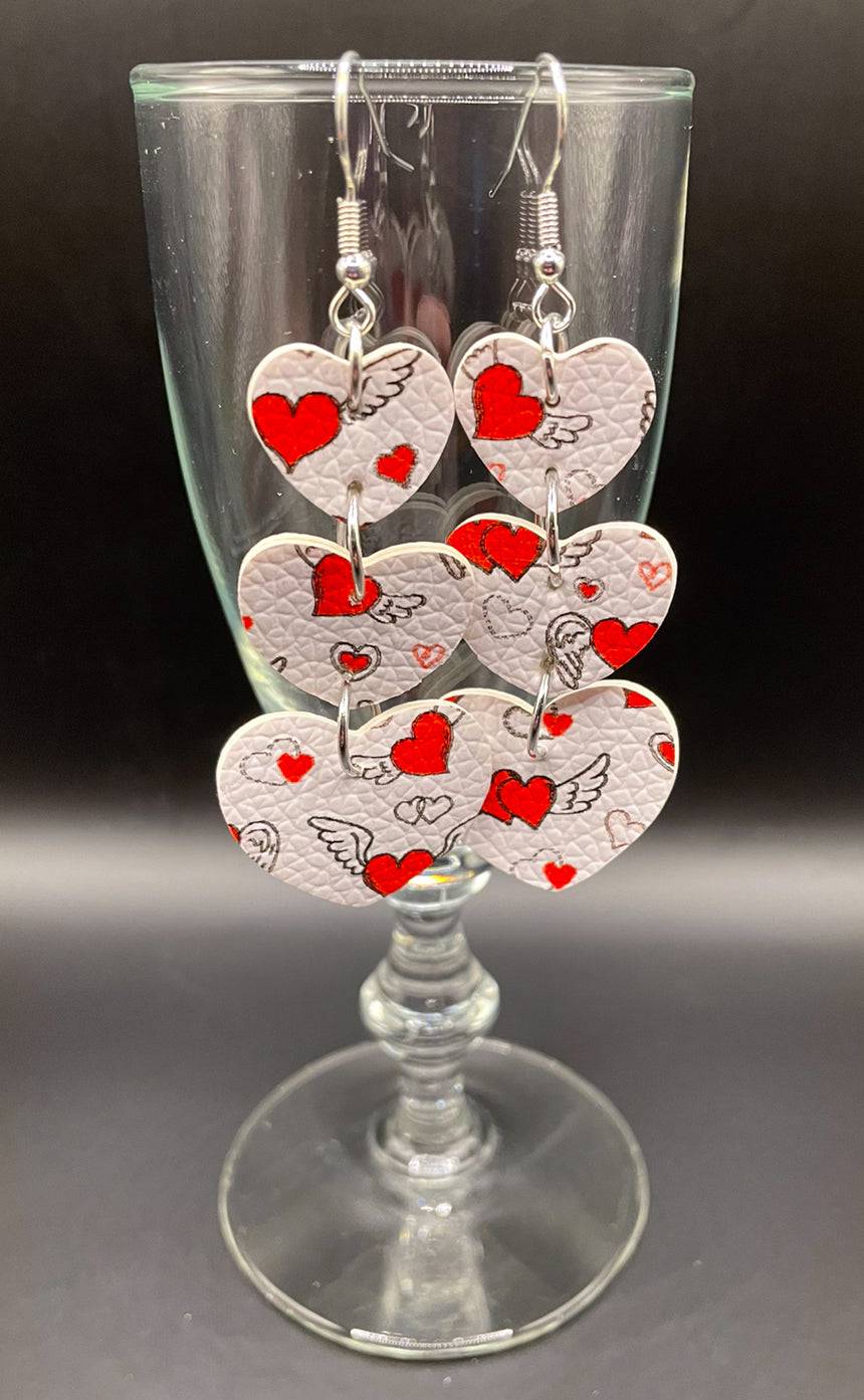 Valentines Leather Wing Heart earrings - White and Red - Heather's Heavenly Boutique