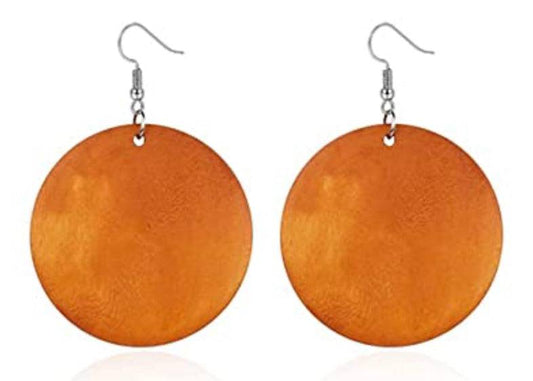 Wooden Large Circle Earrings - Orange - Heather's Heavenly Boutique