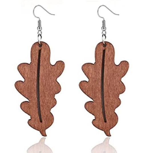 Wooden Leaf Earrings - Brown - Heather's Heavenly Boutique