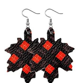 Fall Faux Leather Earrings - Plaid Leaves - Heather's Heavenly Boutique