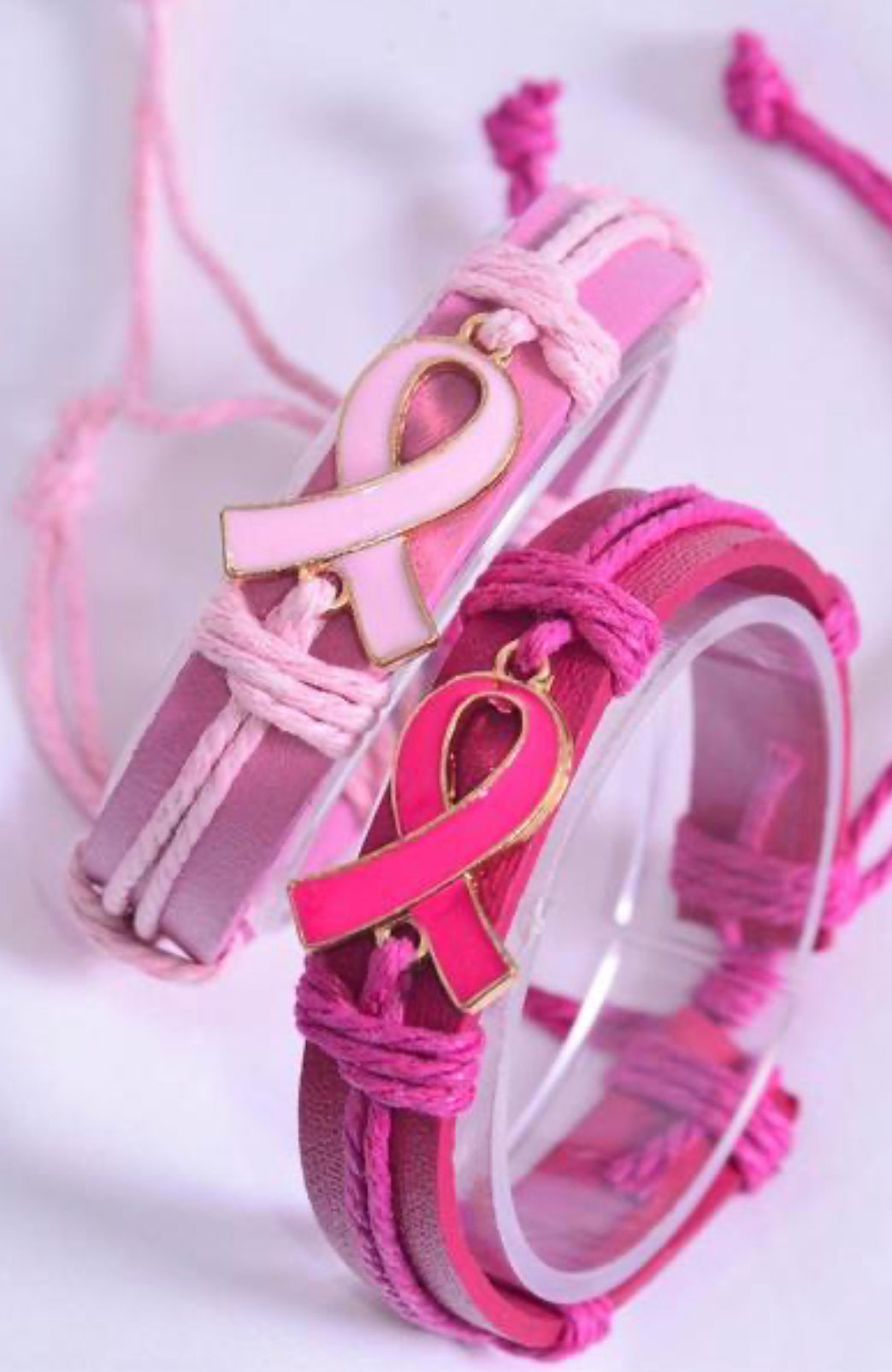 Bracelet Real Leather Band Breast Cancer Pink Ribbon