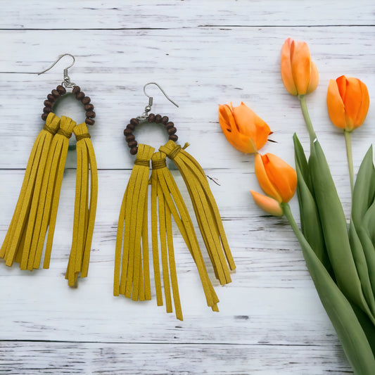 Yellow Suede Tassel Earrings - Heather's Heavenly Boutique