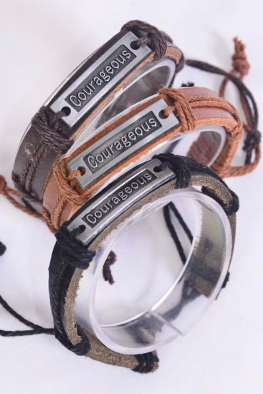 Bracelet Real Leather Band Courageous - Heather's Heavenly Boutique