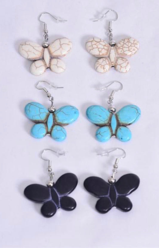 Earrings Butterfly Hand Carved Double Sided Stone - Heather's Heavenly Boutique