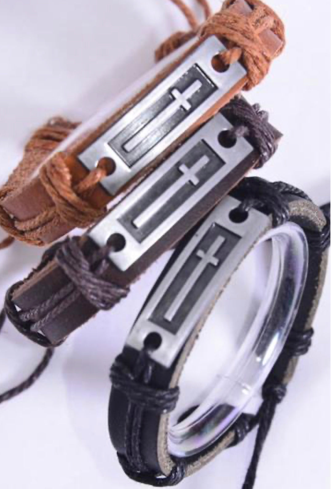 Bracelet Real Leather Band Sideway Cross