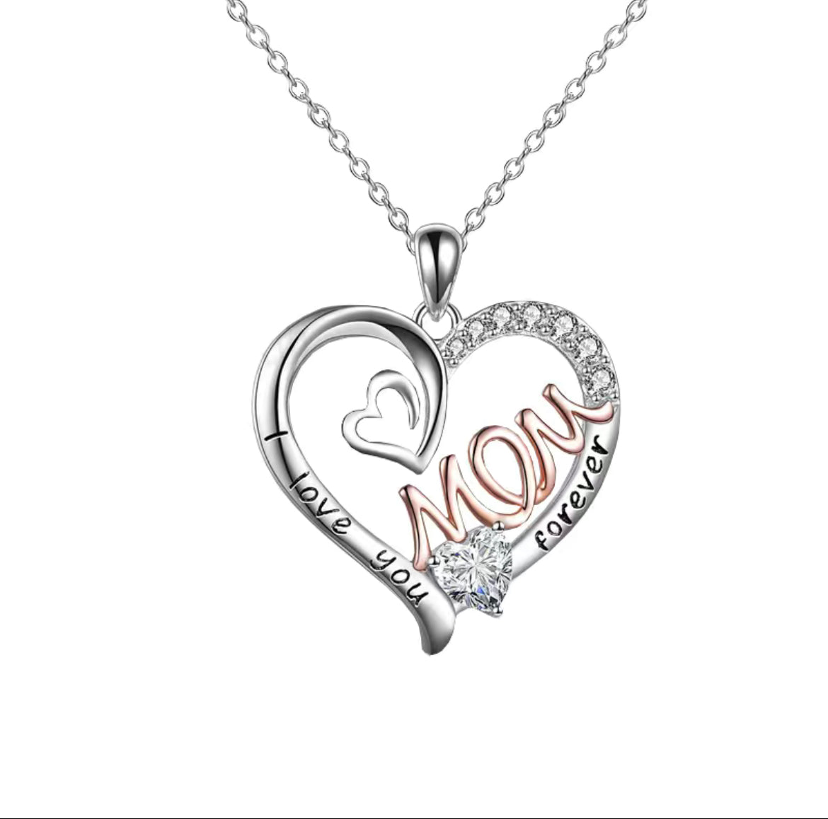 Mom Heart Necklace Silver - Heather's Heavenly Boutique