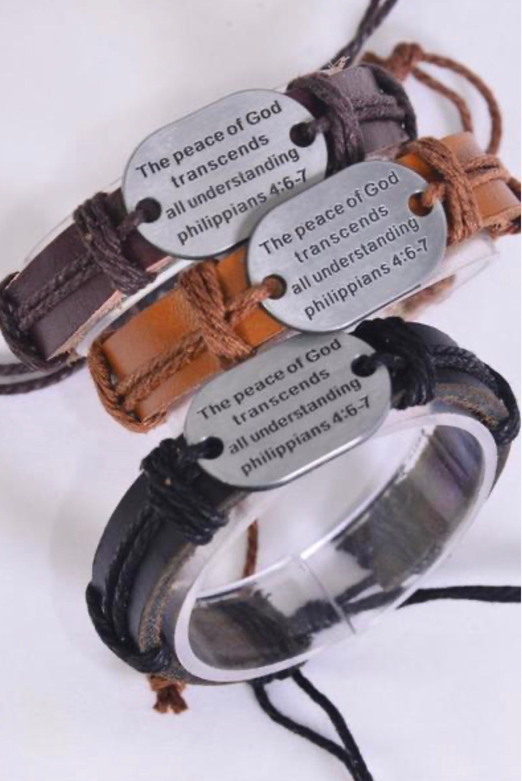 Bracelet Real Leather Band The peace of God transcends all understanding - Heather's Heavenly Boutique