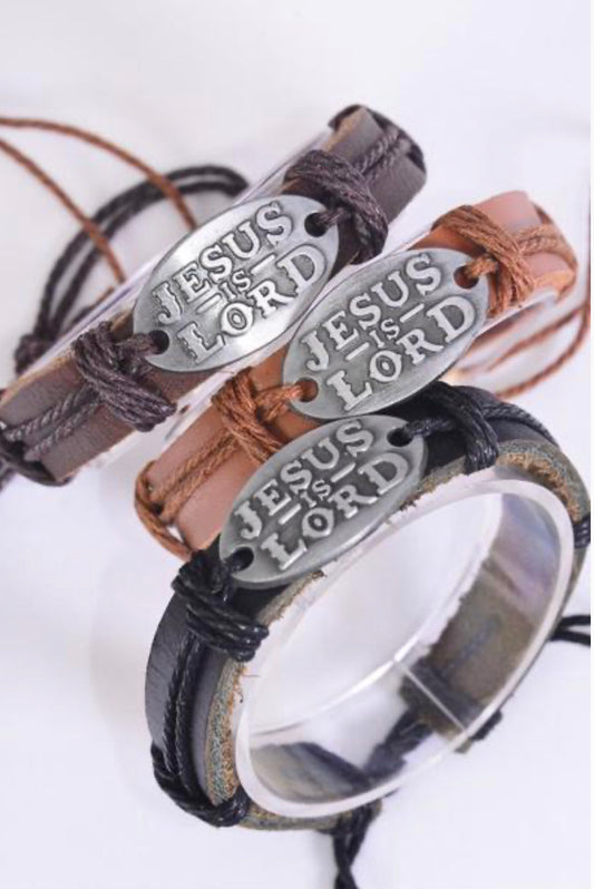 Bracelet Real Leather Band Jesus Is Lord - Heather's Heavenly Boutique