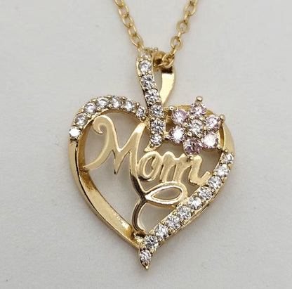 Mom Heart and Flower Necklace Gold - Heather's Heavenly Boutique