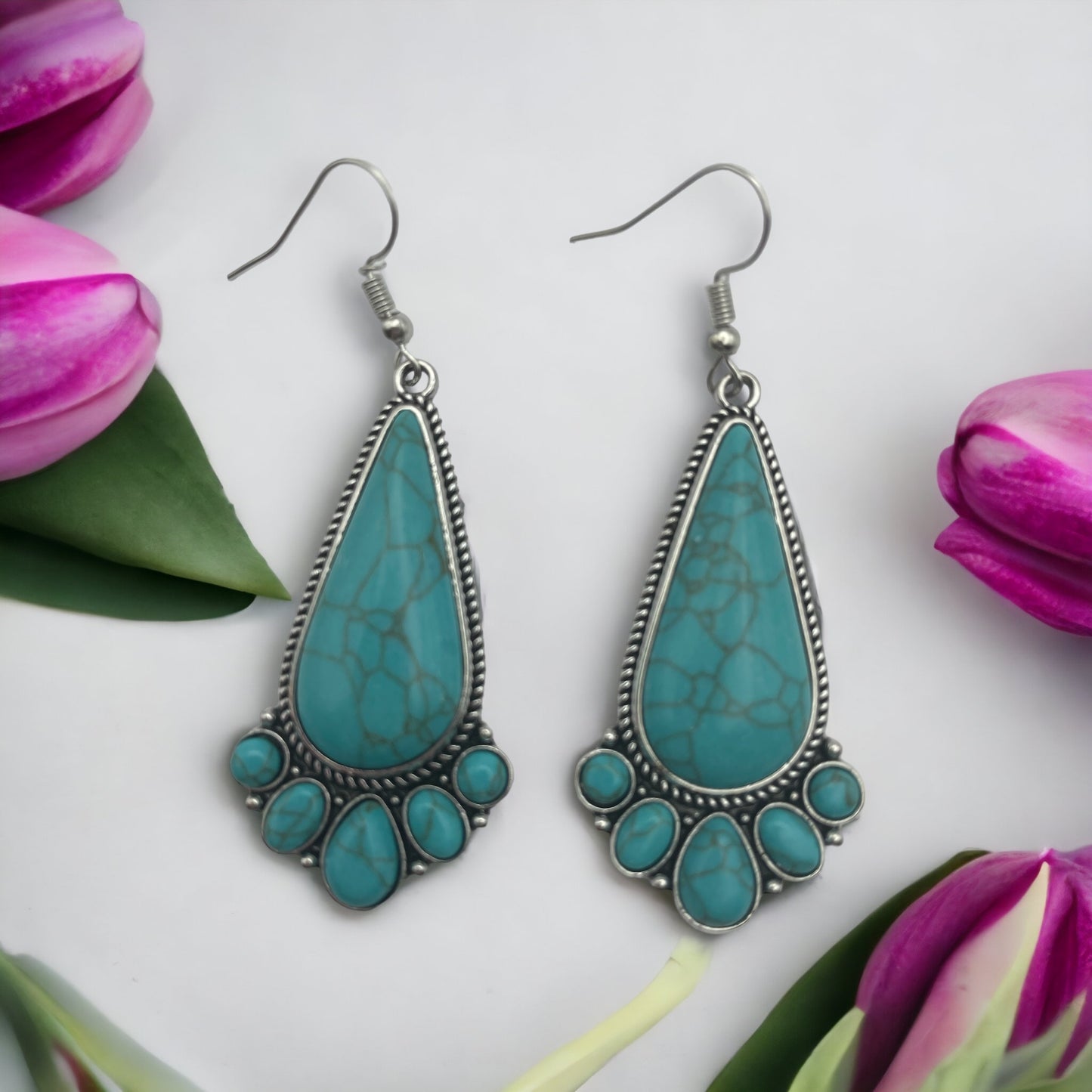 Teardrop Turquoise Crackle Earrings - Heather's Heavenly Boutique